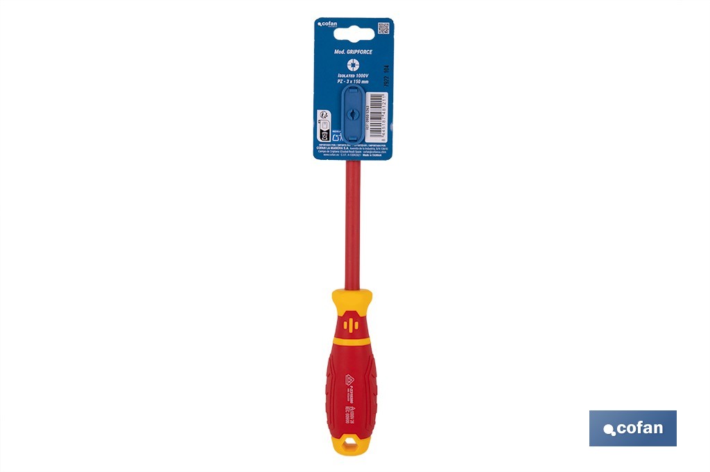 Destornillador Pozidrive aislado modelo Gripforce | Conforme a IEC 60900 y GS | Disponible en diferentes tamaños - Cofan