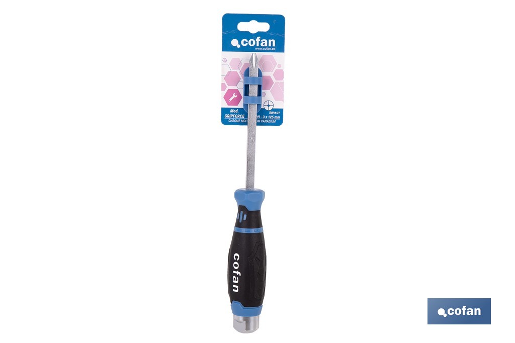Destornillador Phillips de impacto Gripforce | Cabeza de golpeo y mango antideslizante | Disponible en diferentes tamaños - Cofan