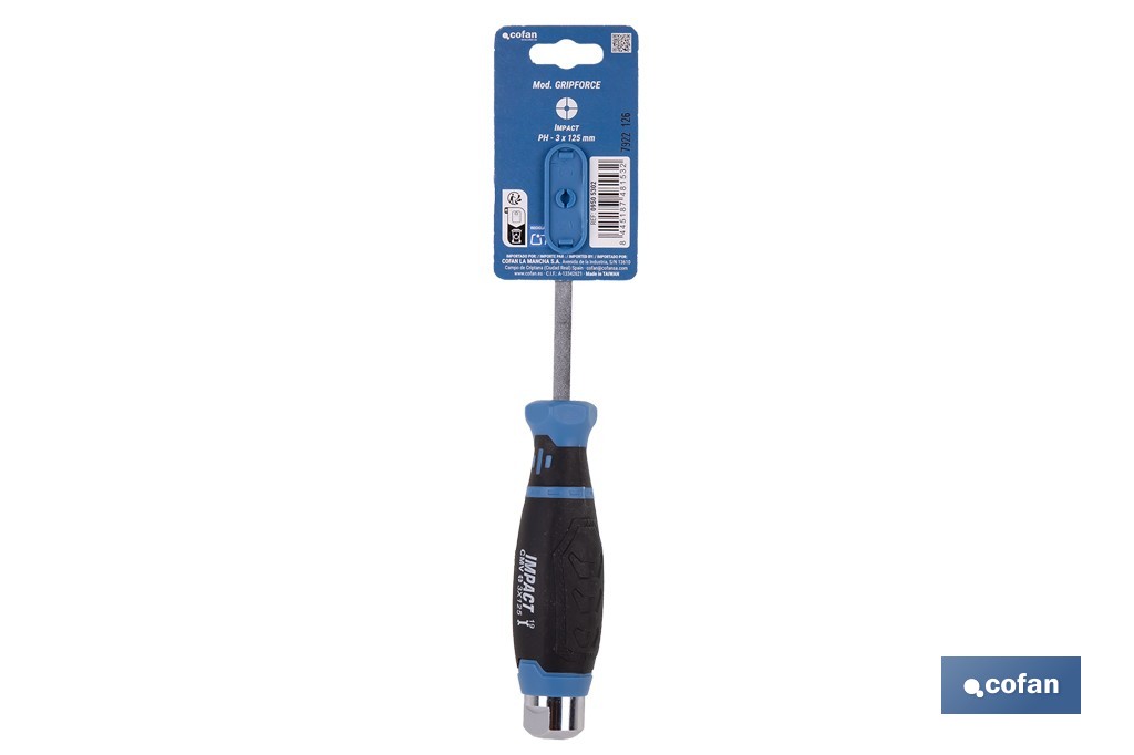 Destornillador Phillips de impacto Gripforce | Cabeza de golpeo y mango antideslizante | Disponible en diferentes tamaños - Cofan