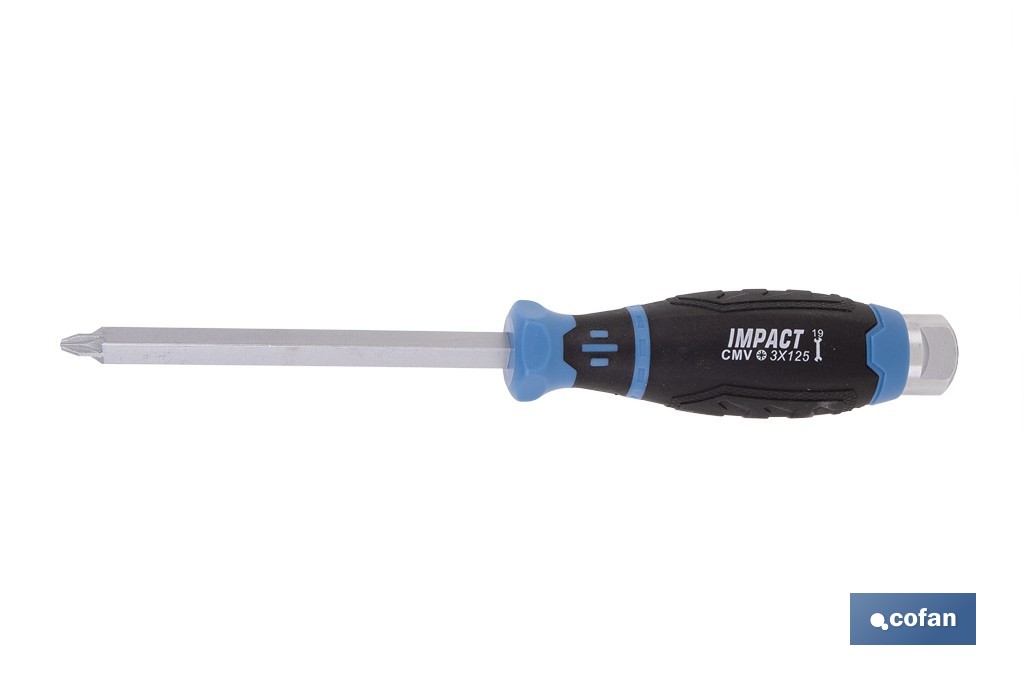 Destornillador Pozidrive de impacto Gripforce | Cabeza de golpeo y mango antideslizante | Disponible en diferentes tamaños - Cofan