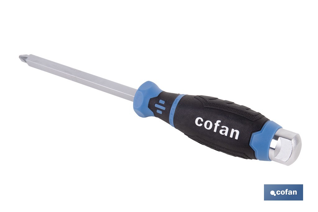 Destornillador Pozidrive de impacto Gripforce | Cabeza de golpeo y mango antideslizante | Disponible en diferentes tamaños - Cofan