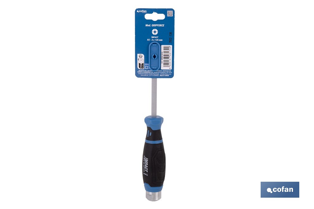 Destornillador Pozidrive de impacto Gripforce | Cabeza de golpeo y mango antideslizante | Disponible en diferentes tamaños - Cofan