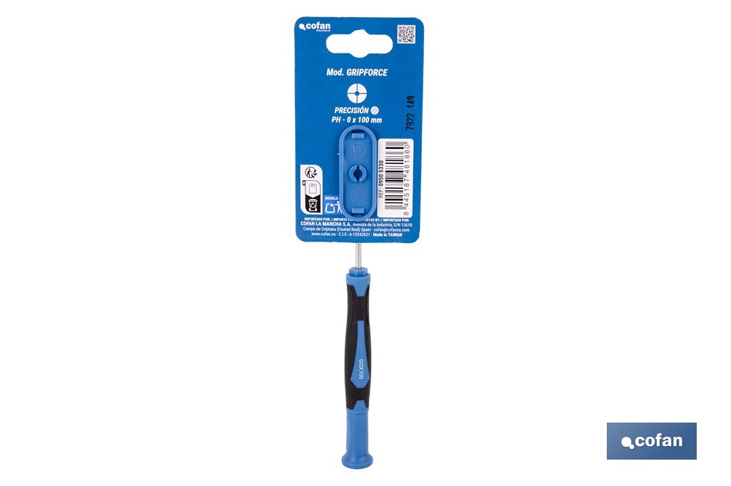 Destornillador Phillips de alta precisión modelo Gripforce | Punta magnética y mango antideslizante | Disponible en diferentes tamaños - Cofan