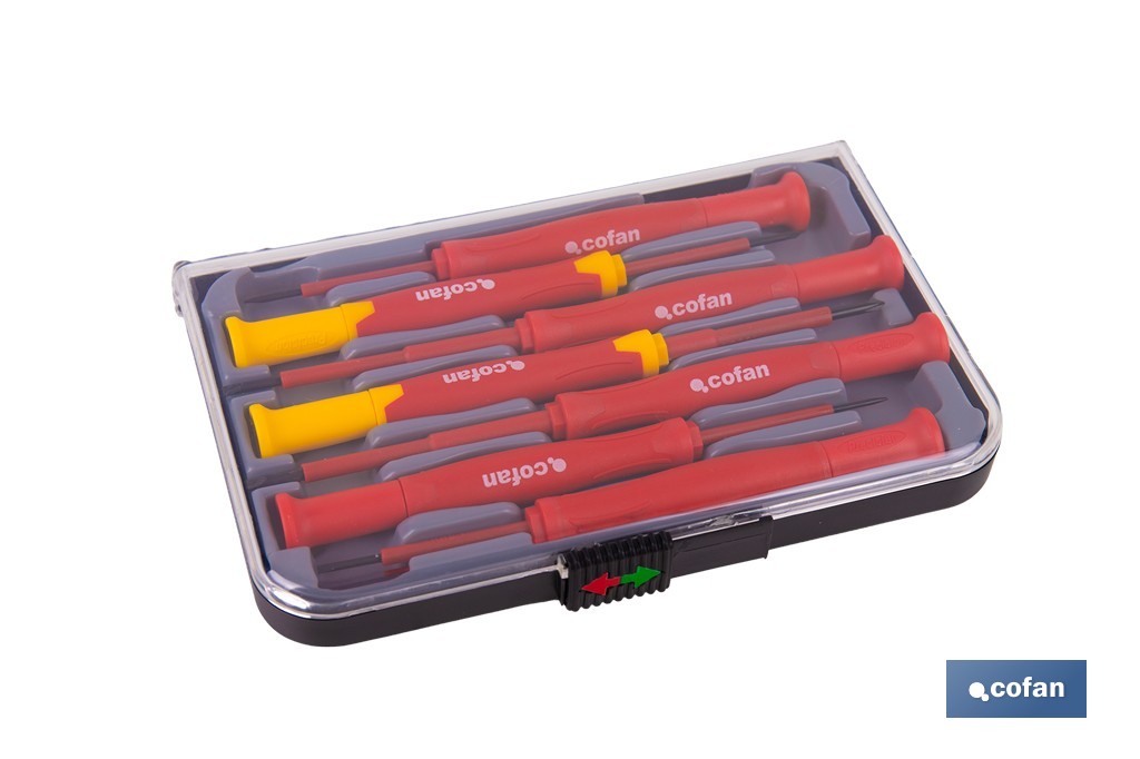 Set de 7 destornilladores aislados modelo Gripforce | Incluye punta Phillips y punta plana | Mango antideslizante - Cofan