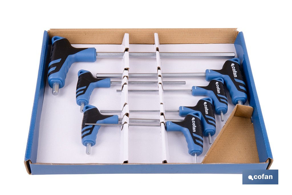 Set de 7 destornilladores hexagonales modelo Gripforce | Mango en T y doble punta | Puntas desde H2 hasta H8 - Cofan