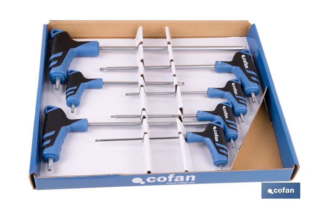 Set de 7 destornilladores Torx modelo Gripforce | Mango en T y doble punta | Puntas desde T10 hasta T40 - Cofan