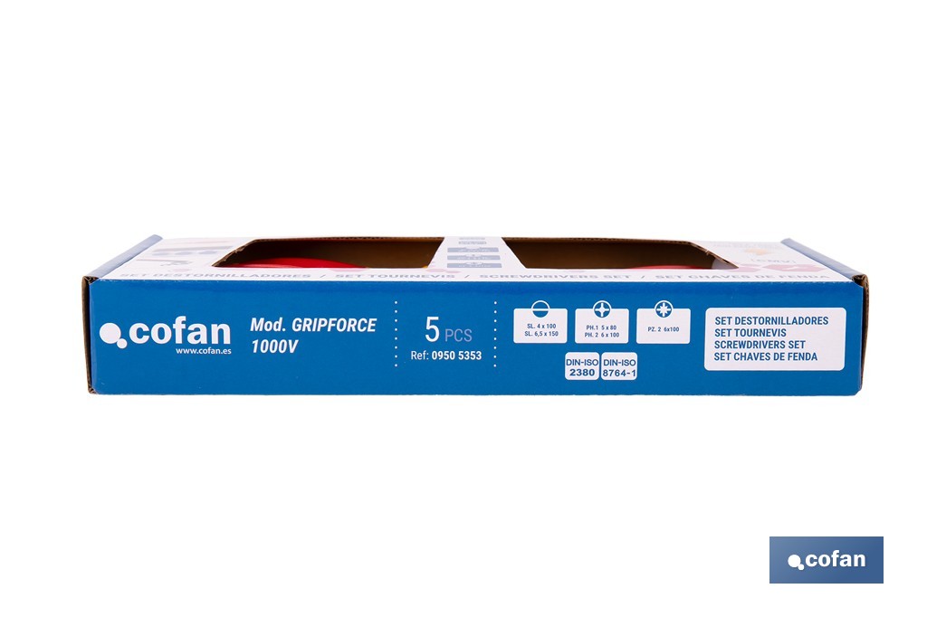 Set de 5 destornilladores aislados modelo Gripforce | Incluye punta plana, Phillips y Pozidriv| De conformidad con IEC 60900 y GS - Cofan