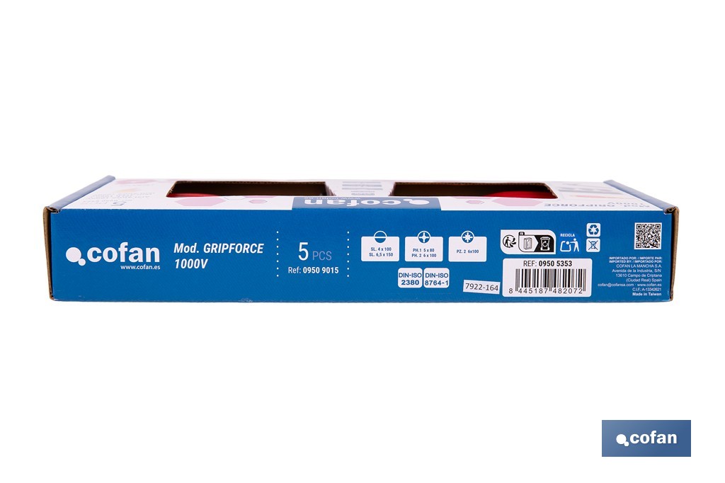Set de 5 destornilladores aislados modelo Gripforce | Incluye punta plana, Phillips y Pozidriv| De conformidad con IEC 60900 y GS - Cofan