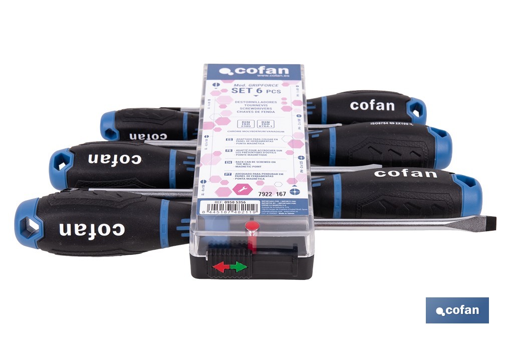 Display de 3 destornilladores planos + 3 destornilladores Phillips modelo GripForce - Cofan