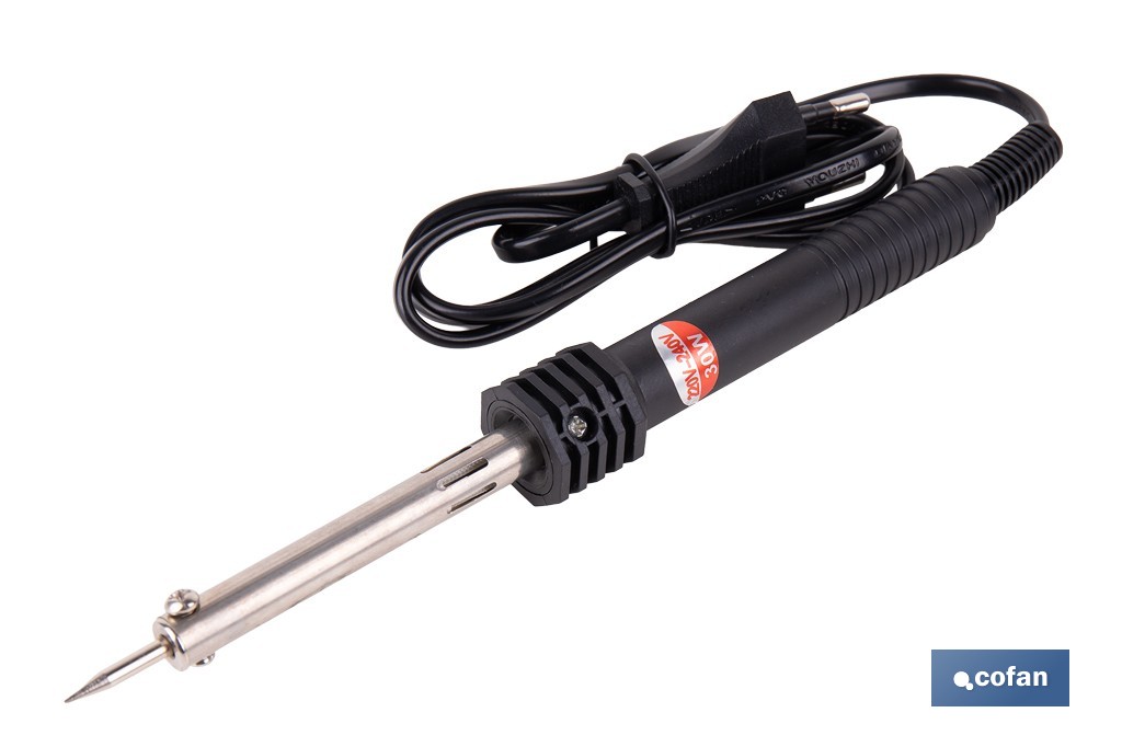 Soldador de estaño cilíndrico de 230 V con punta latón. Potencia 30 W o 60 W - Cofan