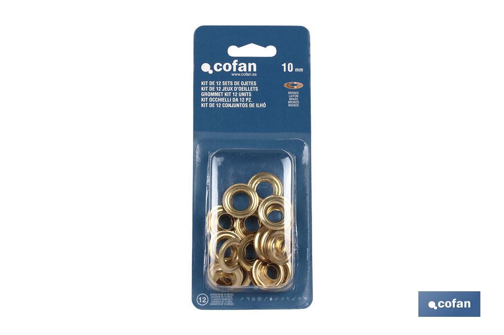 Kit de 12 sets de Ojetes | Diámetros de 10 - 12 mm | Apto para montajes - Cofan