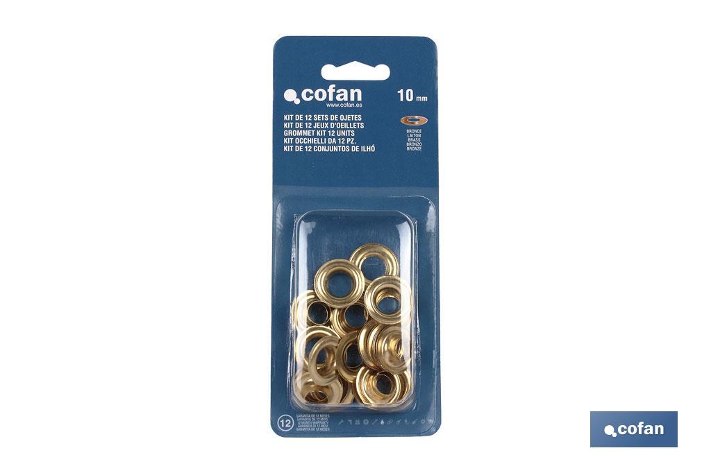 Kit de 12 sets de ojetes | Diámetros de 10 mm | Apto para montajes - Cofan