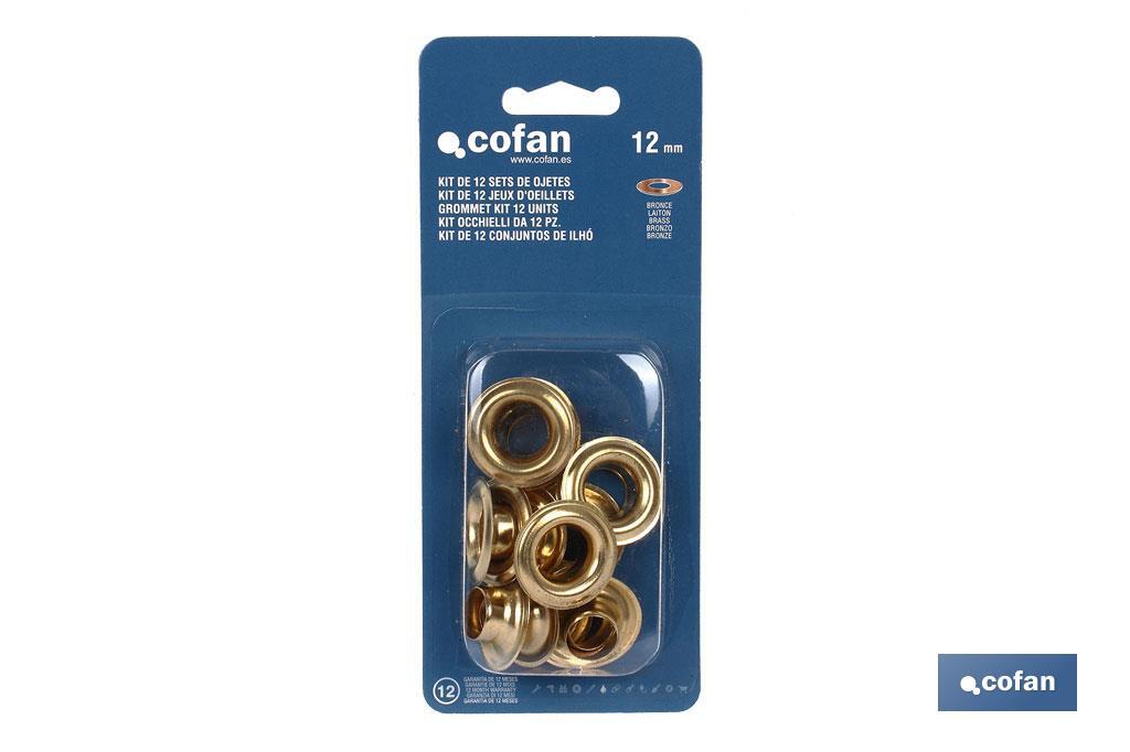 Kit de 12 sets de ojetes | Diámetros de 10 - 12 mm | Apto para montajes - Cofan