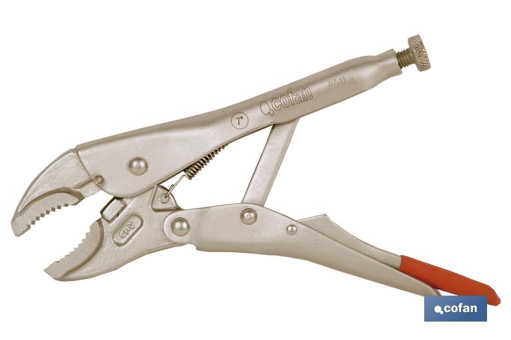 Vice grips with curved jaws | With wire cutter | Available in various lengths: from 4" to 10" - Cofan