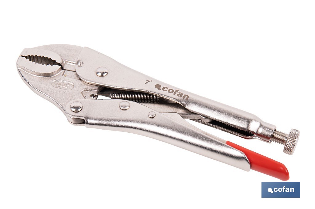 Vice grips with curved jaws | With wire cutter | Available in various lengths: from 4" to 10" - Cofan