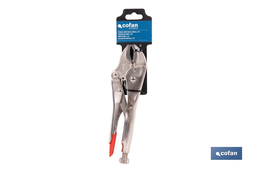 Vice grips with curved jaws | With wire cutter | Available in various lengths: from 4" to 10" - Cofan