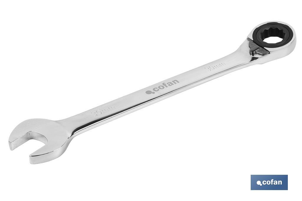 Combination spanner with reversible ratchet | Size from 8 to 32mm | Polished steel - Cofan