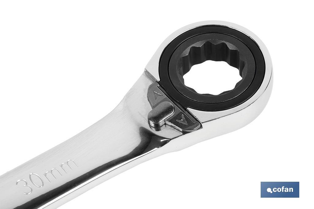 Combination spanner with reversible ratchet | Size from 8 to 32mm | Polished steel - Cofan