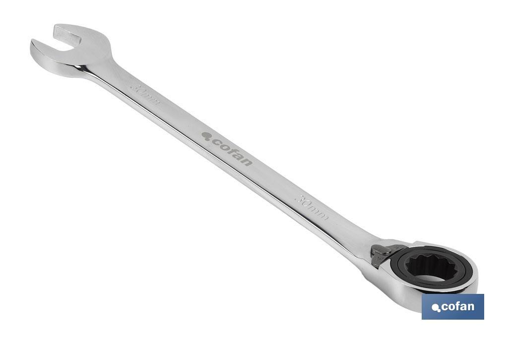 Combination spanner with reversible ratchet | Size from 8 to 32mm | Polished steel - Cofan