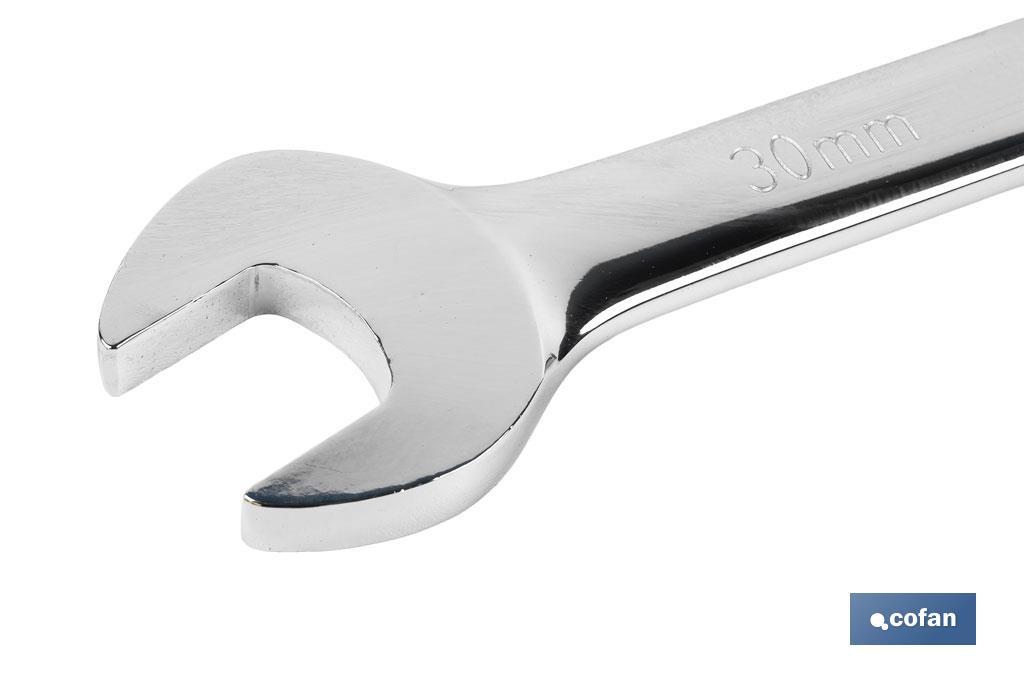 Combination spanner with reversible ratchet | Size from 8 to 32mm | Polished steel - Cofan