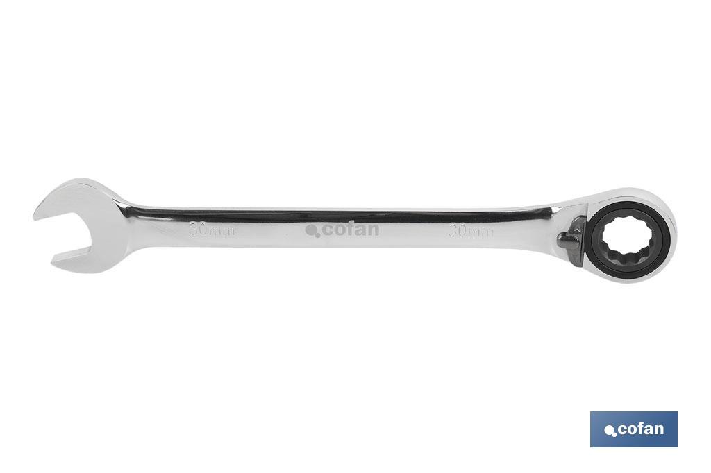 Combination spanner with reversible ratchet | Size from 8 to 32mm | Polished steel - Cofan