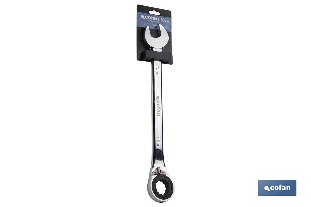 Combination spanner with reversible ratchet | Size from 8 to 32mm | Polished steel - Cofan