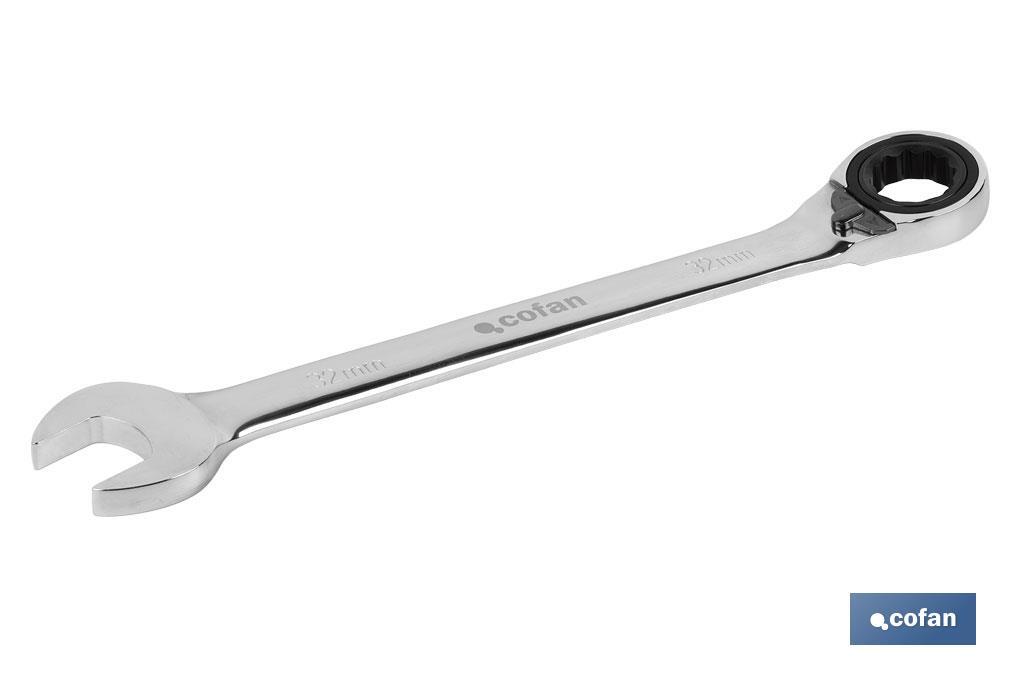 Combination spanner with reversible ratchet | Size from 8 to 32mm | Polished steel - Cofan