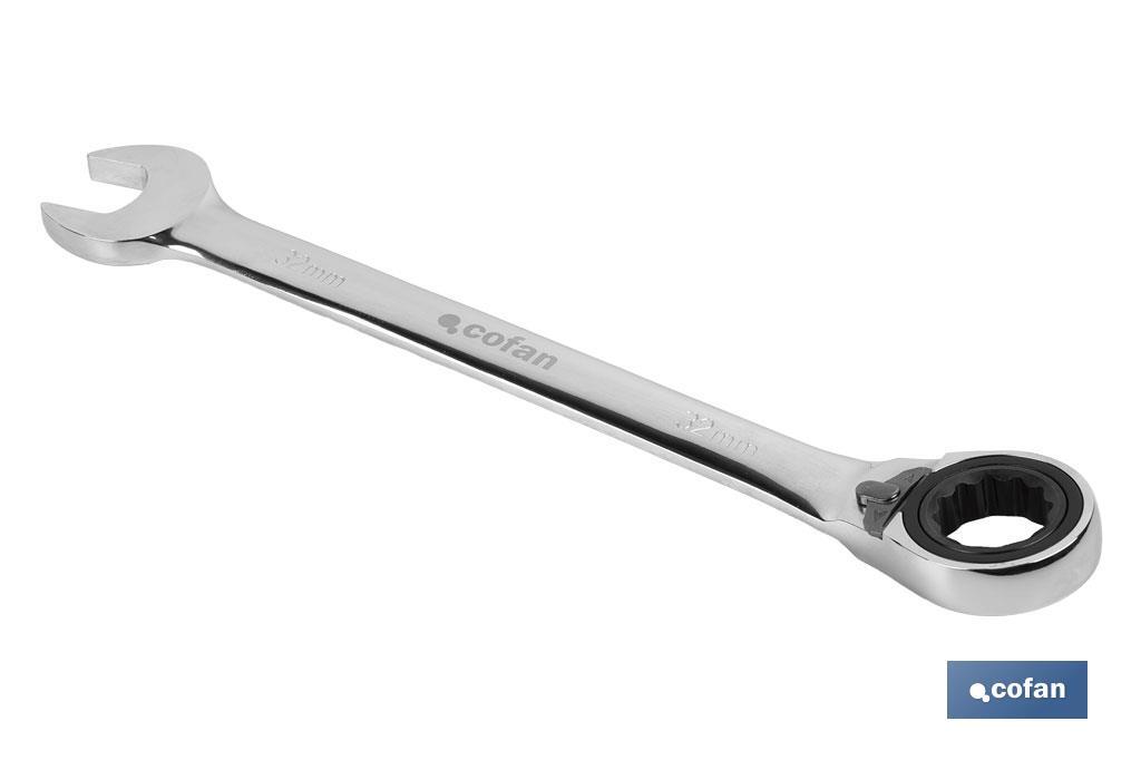 Combination spanner with reversible ratchet | Size from 8 to 32mm | Polished steel - Cofan