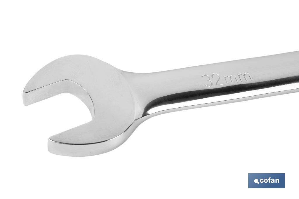 Combination spanner with reversible ratchet | Size from 8 to 32mm | Polished steel - Cofan