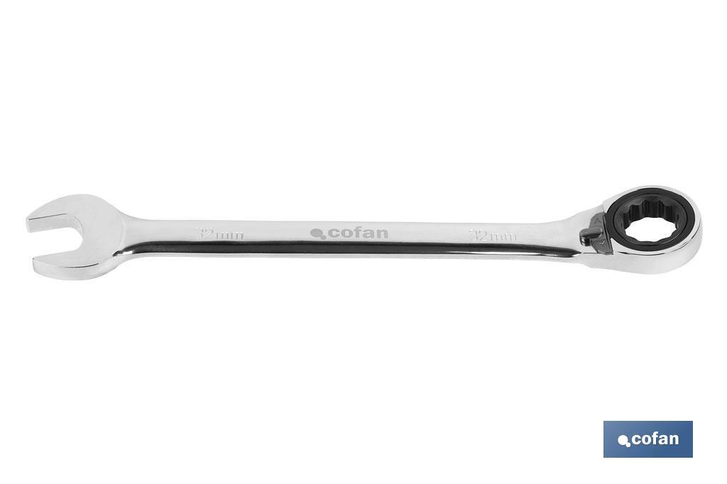 Combination spanner with reversible ratchet | Size from 8 to 32mm | Polished steel - Cofan
