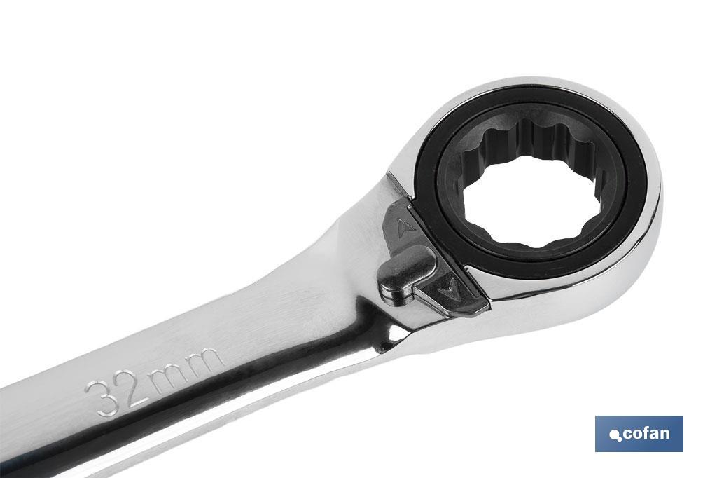 Combination spanner with reversible ratchet | Size from 8 to 32mm | Polished steel - Cofan