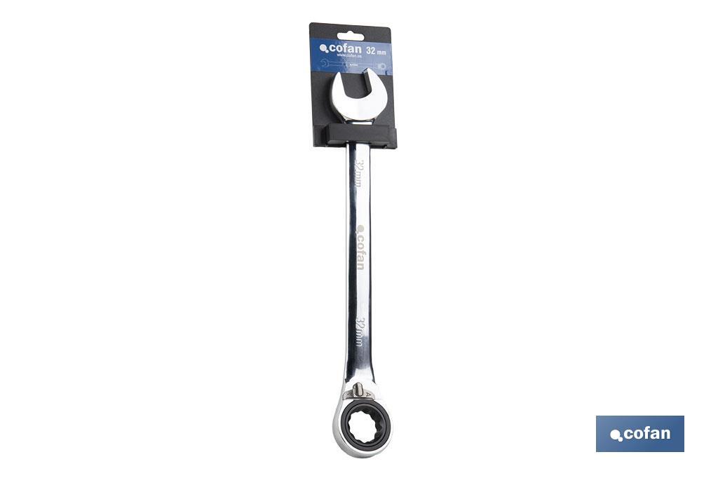 Combination spanner with reversible ratchet | Size from 8 to 32mm | Polished steel - Cofan