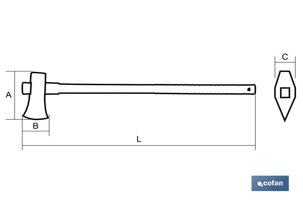 Ascia da spacco con manico di fibra di vetro | Peso: 2700 grammi | Lunghezza: 900 mm - Cofan