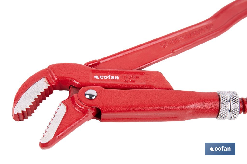 Swedish pattern pipe wrench | 45° opening | Available sizes from 1/2" to 2" outdoor | For pipes | Adjustable wrench - Cofan