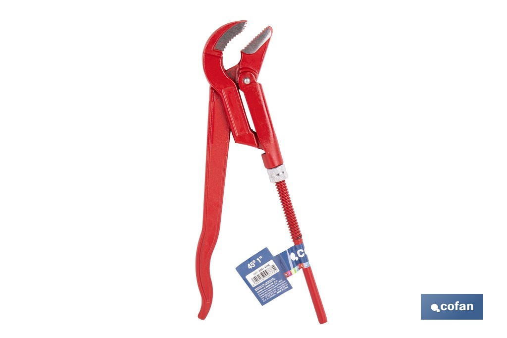 Swedish pattern pipe wrench | 45° opening | Available sizes from 1/2" to 2" outdoor | For pipes | Adjustable wrench - Cofan