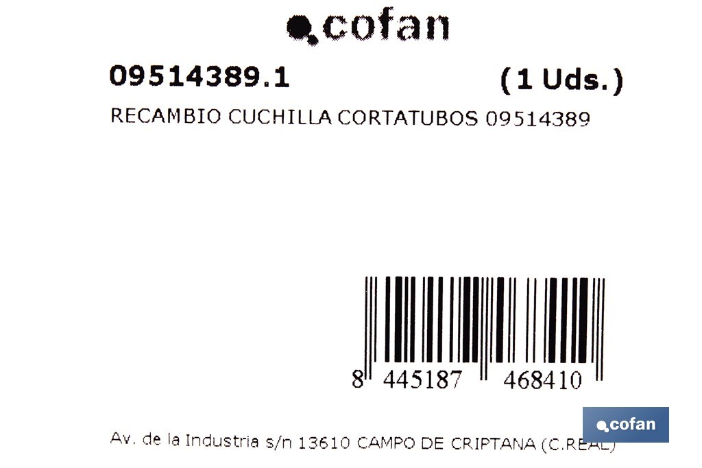 Recambio de cuchilla para tijeras cortatubos multicapa | Material: acero inoxidable | Recubrimiento PTFE | Medidas: 145 x 80 x 1 mm - Cofan