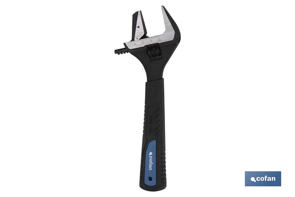 Llave ajustable reversible de gran apertura | Con moleta central. Mango fabricado en goma de gran confort | Medidas 8" (200 mm) - Cofan