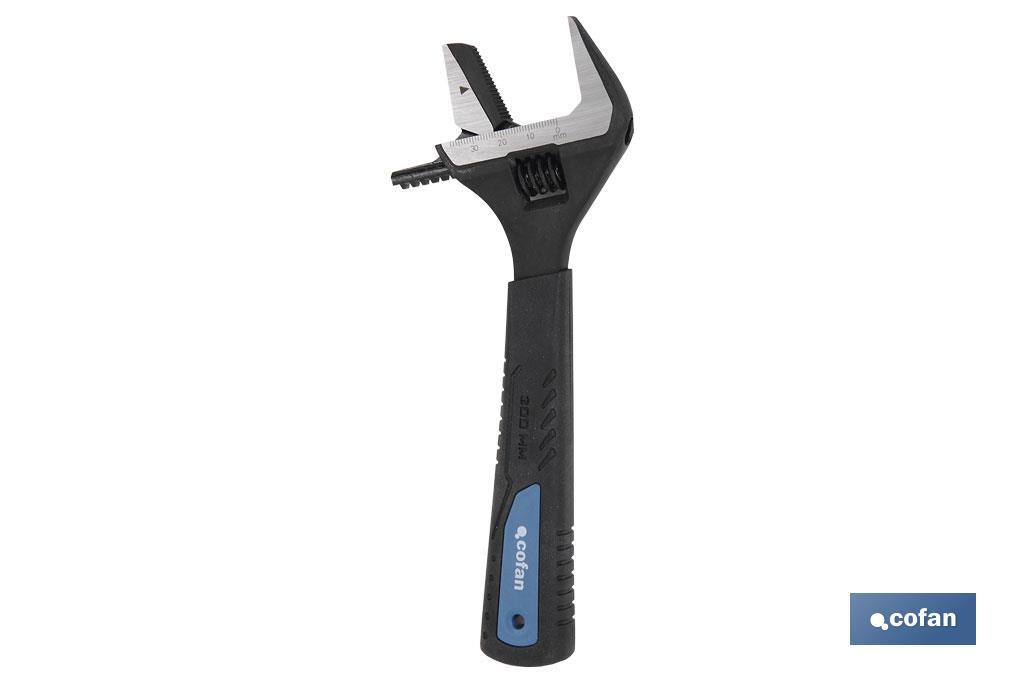 Llave ajustable reversible de gran apertura | Con moleta central. Mango fabricado en goma de gran confort | Medidas 8" (200 mm) - Cofan