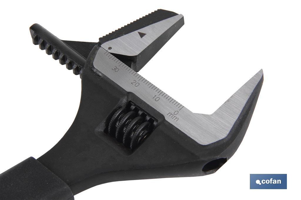 Llave ajustable reversible de gran apertura | Con moleta central. Mango fabricado en goma de gran confort | Medidas 8" (200 mm) - Cofan