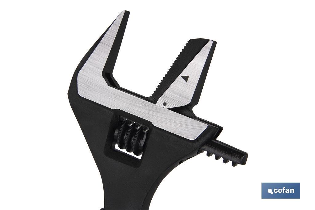 Llave ajustable reversible de gran apertura | Con moleta central. Mango fabricado en goma de gran confort | Medidas 8" (200 mm) - Cofan