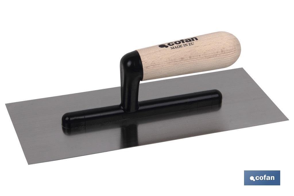 Plastering trowel for micro-concrete | Stainless steel | Size: 280 x 120 x 0.4mm | Wooden handle - Cofan