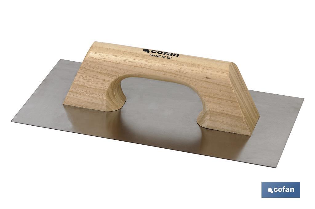 Llana lisa sin tornillos en acero Inoxidable | Mango de madera | Medidas 300 X 150 X0,6 - Cofan