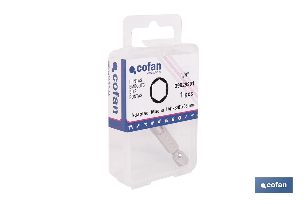 Adaptador Portavasos 3/8" para vasos de 1/4" | Longitud: 65 mm | Fabricado en cromo vanadio - Cofan