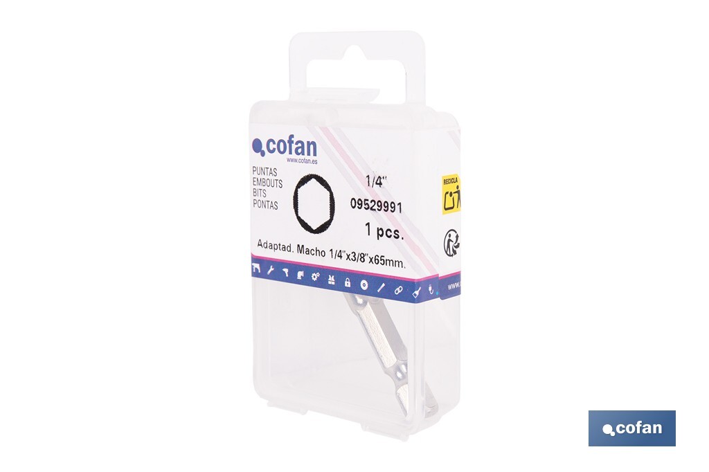 Adaptador Portavasos 3/8" para vasos de 1/4" | Longitud: 65 mm | Fabricado en cromo vanadio - Cofan