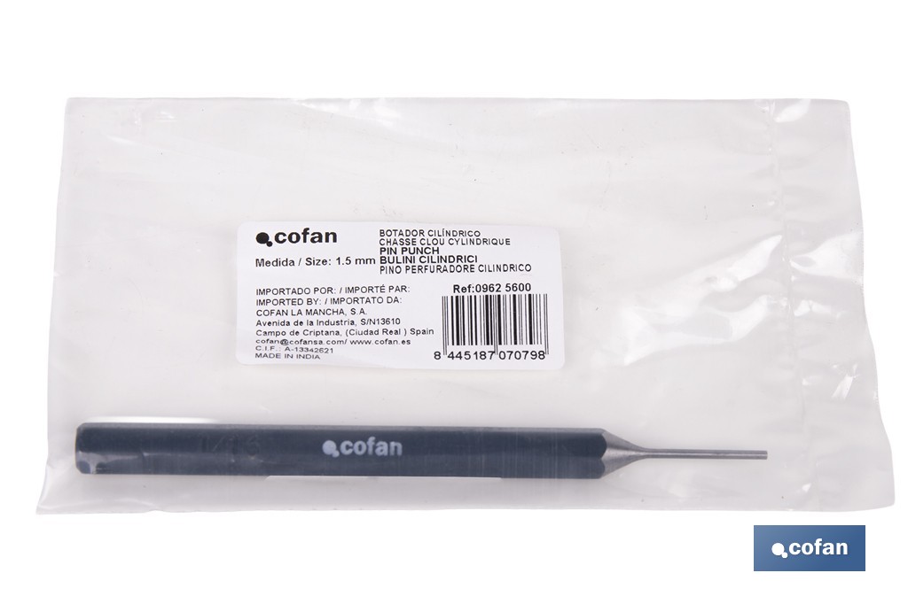 Cylindrical pin punch for professionals | Chrome-vanadium hardened steel | Size: 10mm - Cofan