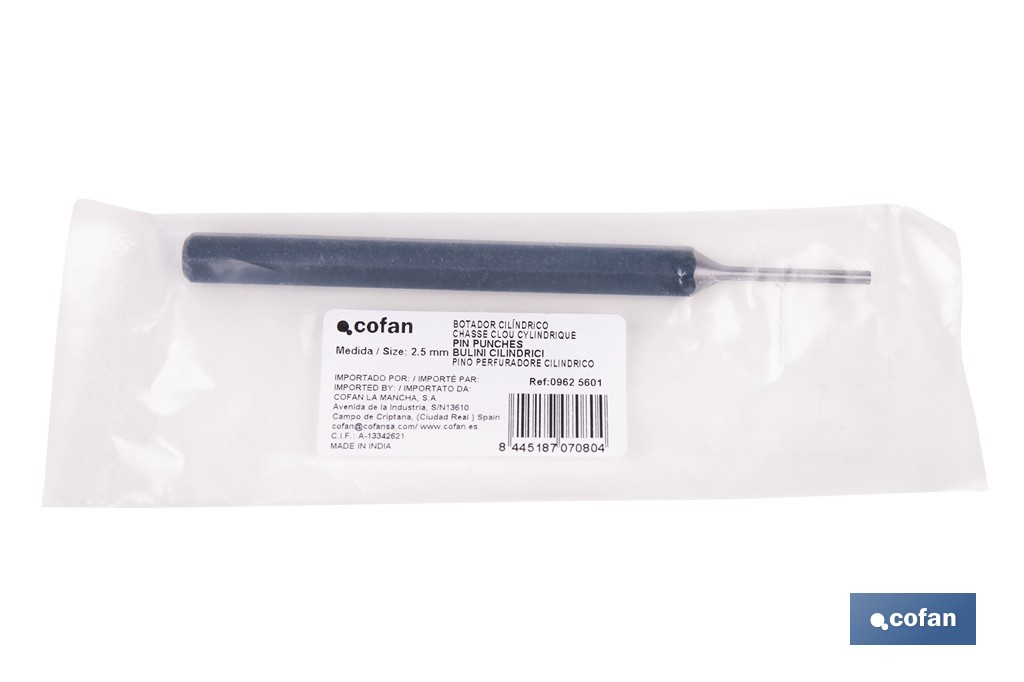 Cylindrical pin punch for professionals | Chrome-vanadium hardened steel | Size: 10mm - Cofan