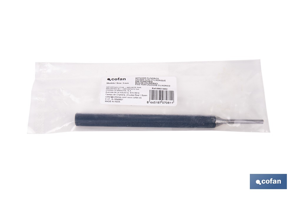 Cylindrical pin punch for professionals | Chrome-vanadium hardened steel | Size: 10mm - Cofan