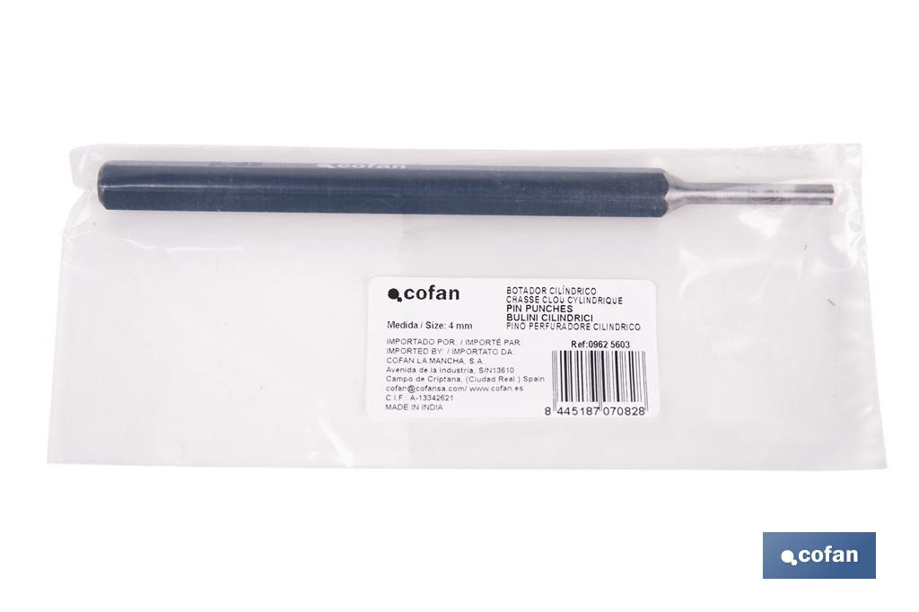 Cylindrical pin punch for professionals | Chrome-vanadium hardened steel | Size: 10mm - Cofan