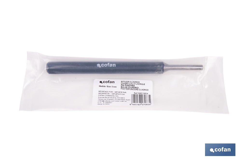 Cylindrical pin punch for professionals | Chrome-vanadium hardened steel | Size: 10mm - Cofan