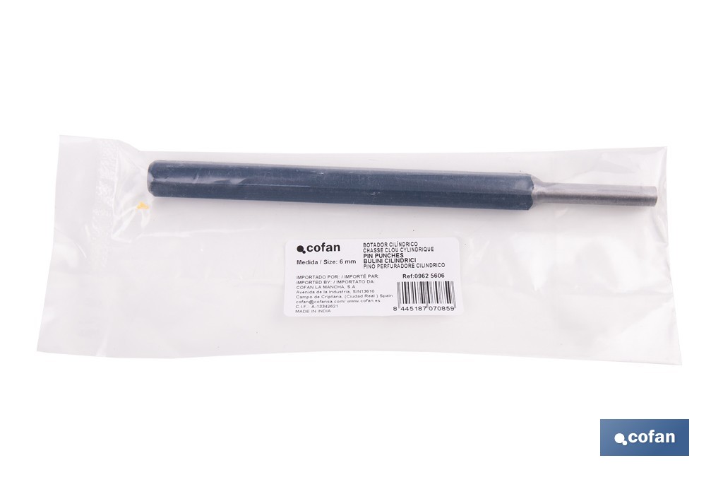Cylindrical pin punch for professionals | Chrome-vanadium hardened steel | Size: 10mm - Cofan